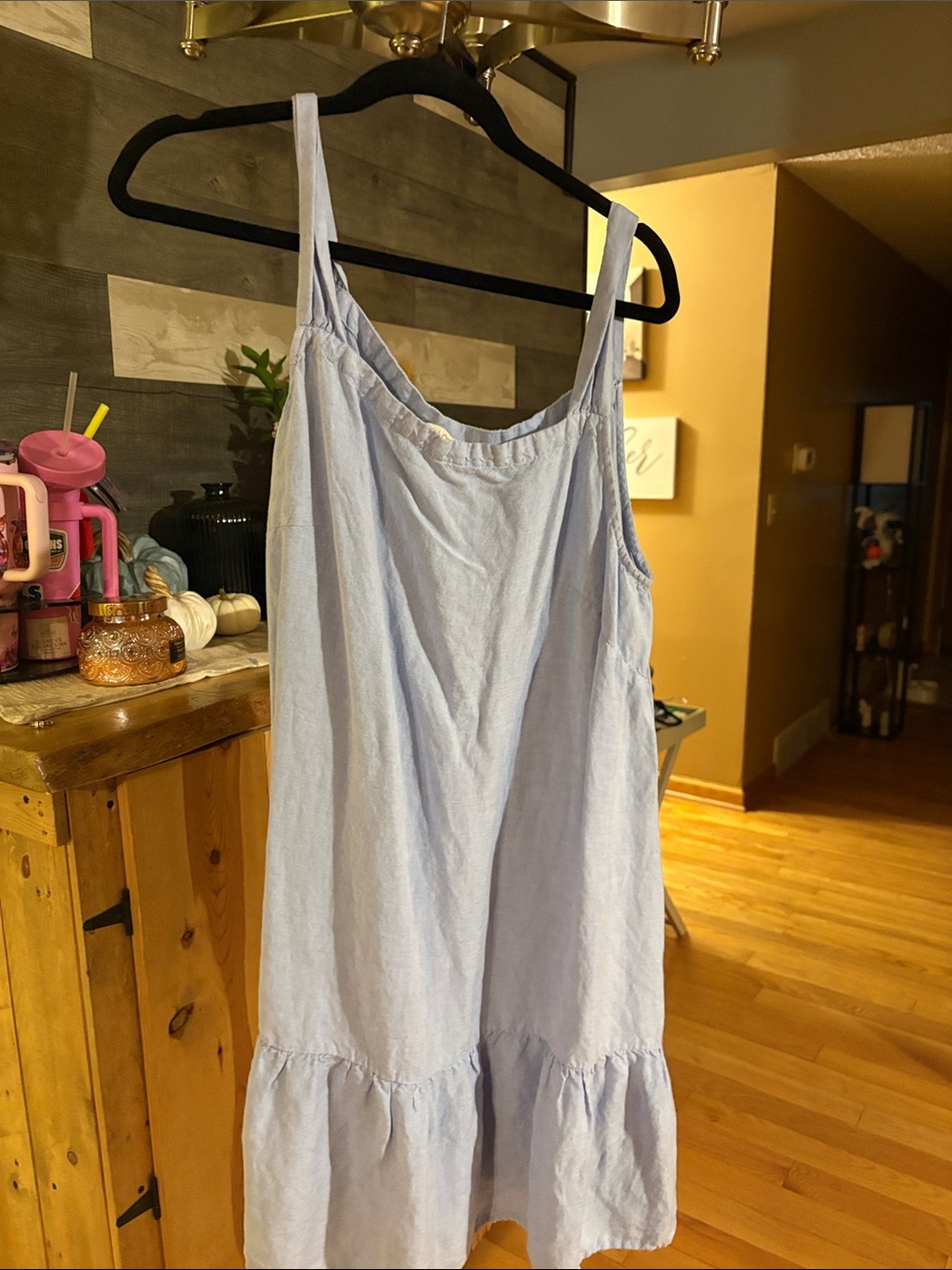 LOFT Light Blue Linen-Blend Slip Dress